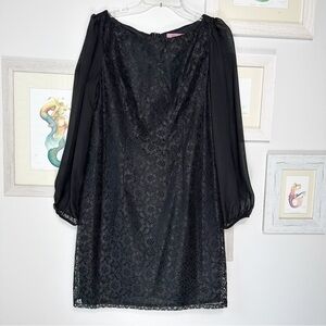 Eliza J Black Lace Sheer Balloon Sleeve Mini Shift Dress Women’s Size 12